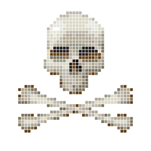 Schädel und Kreuzknochen aus Pixeln gesammelt. — Stockvektor