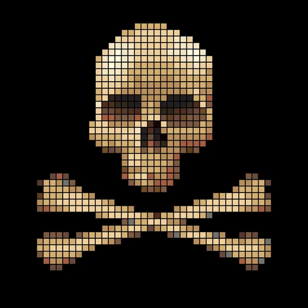 Lebka a zkřížené kosti získané z pixelů. — Stockový vektor
