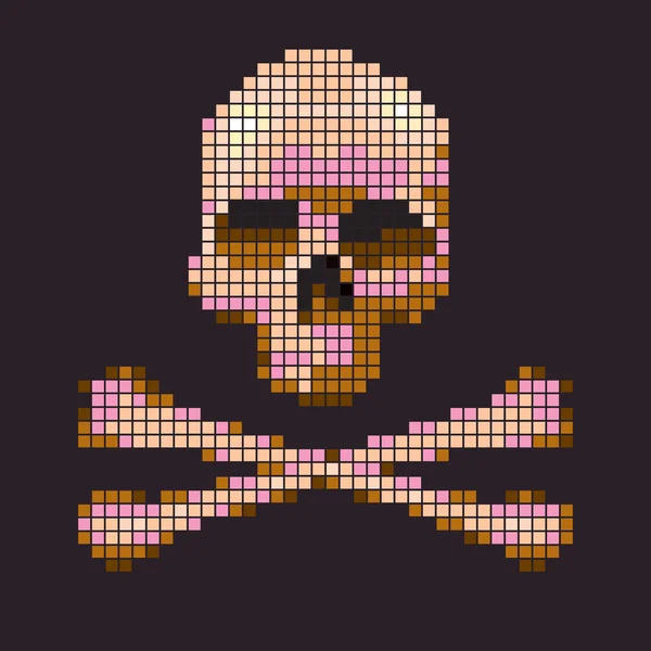 Lebka a zkřížené kosti získané z pixelů. — Stockový vektor