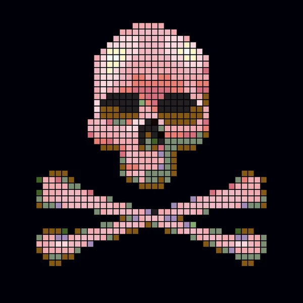 Crâne et os croisés recueillis à partir de pixels . — Image vectorielle