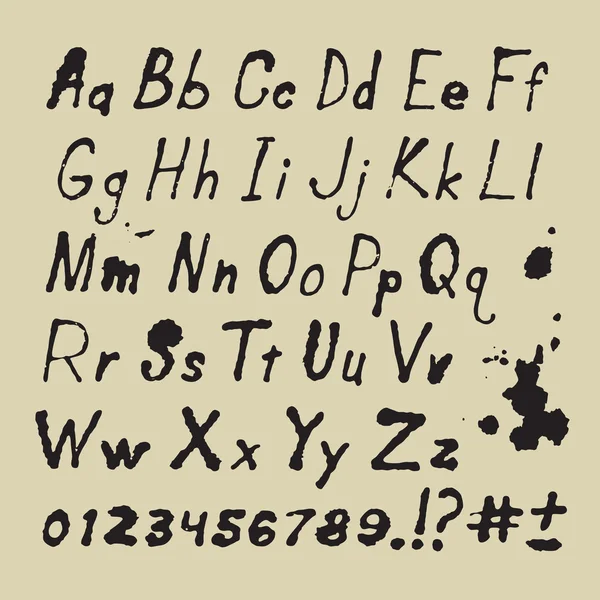 Alphabet und andere Symbole handgeschrieben mit Tinte. — Stockvektor