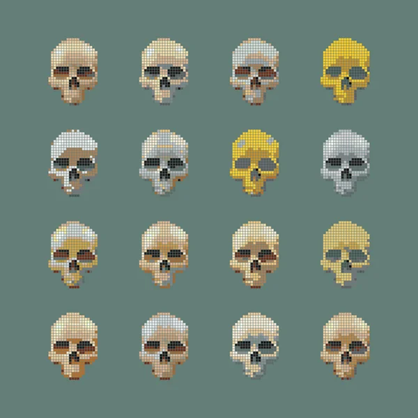 Ensemble vectoriel de crâne stylisé sur fond vert isolé . — Image vectorielle