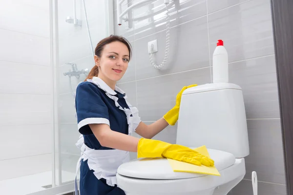 Gülümseyen çekici temizlikçi veya ev kadını — Stok fotoğraf