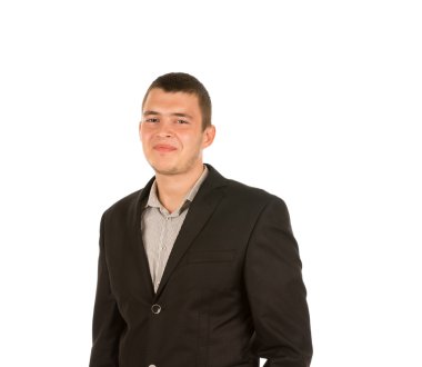 Genç office adam portresi gülümseyerek kapatın