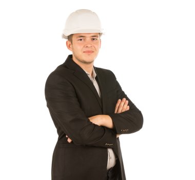 siyah montlu kendine güvenen genç bir mühendis