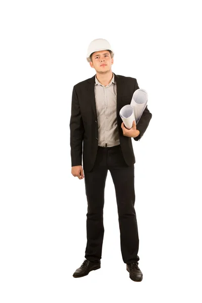 Young Male Engineer Carrying Building Blueprints — Stock Photo, Image