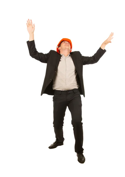 Very Happy Young Male Engineer on White Background — Stock Photo, Image