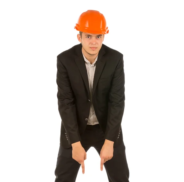 Young Engineer in Black Attire and Orange Helmet — Stock Photo, Image