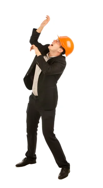 Young Engineer Looking on Top For Falling Debris — Stock Photo, Image