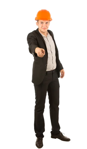 Young Male Engineer Pointing and Looking at Camera — Stock Photo, Image