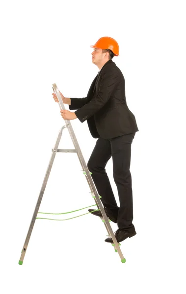 Middle Age Male Engineer on Small Steel Ladder — Stock Photo, Image