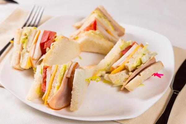Close Up of Triple Decker Sandwich on Plate — Stock Photo, Image