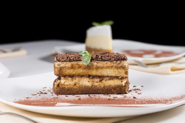 Gourmet Slice of Chocolate Cake on White Plate — Stock Photo, Image
