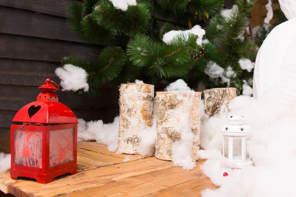 Decorative Christmas candles and lantern — Stock Photo, Image
