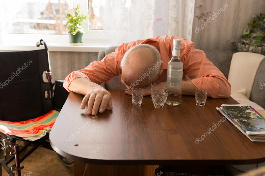 Drunk Disable Old Man Sleeping on the Table