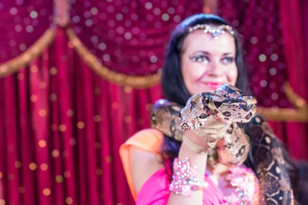 Snake Charmer with Large Snake Around Shoulders — Stock Photo, Image