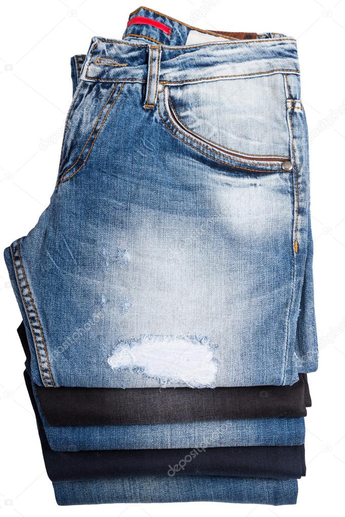 blue jean stacked pants
