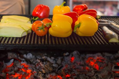 Grilling Fresh Vegetables Over Red Hot Coals