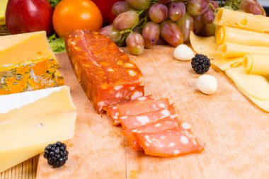 Sliced Cured Meat on Gourmet Cheese Board