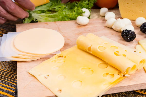 Cheese Board Appetizer Garnished with Fruit — Stock Photo, Image