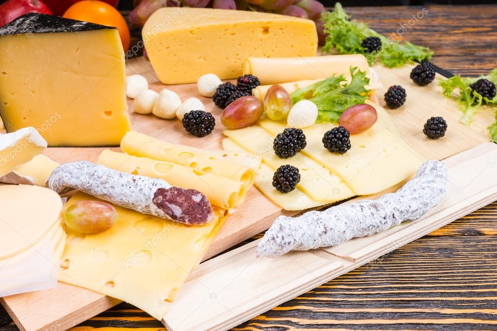 Gourmet Cheese Board with Cured Meat and Fruit