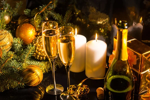 Champagne festivo sfondo di Natale — Foto Stock