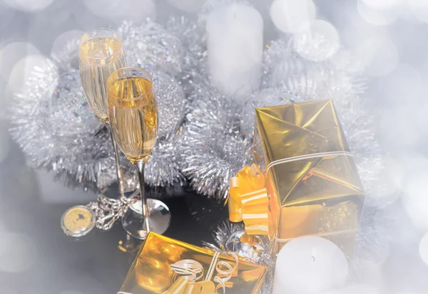 Glasses of Champagne in Festive Still Life — Stock Photo, Image
