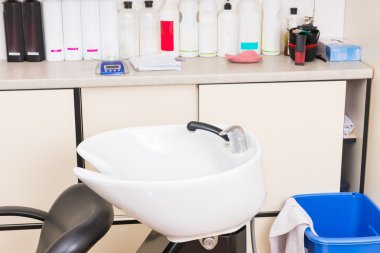 Hair Wash Sink and Products in Salon