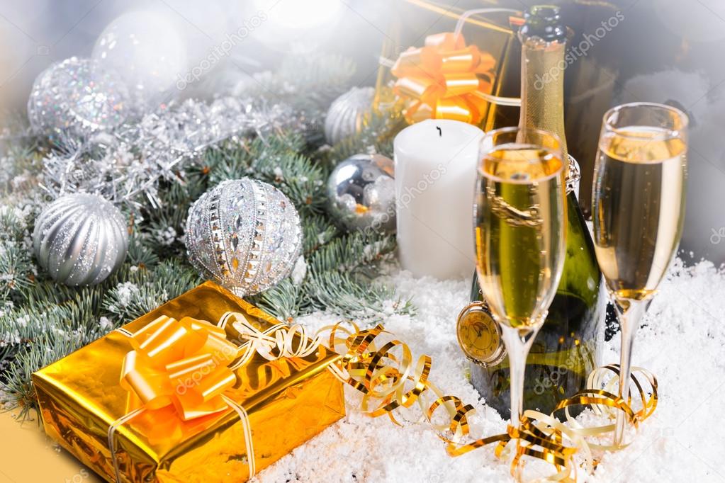 Champagne, Gifts and Christmas Decorations