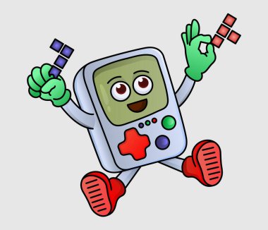 Taşınabilir izole vektör oyun konsolu. Oyun makinesinde retro oyun. Etkileşimli oyun aygıtı. Yazdırma, amblem, tişört, parti dekorasyonu, çıkartma için tasarım.