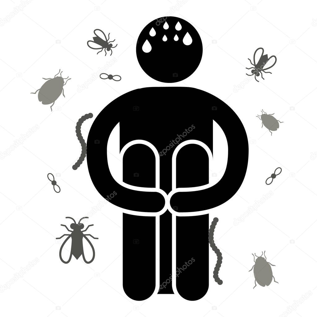 Entomophobia. Phobia Fear of insects or bugs. Vector illustration. Isolated. Logo, icon, silhouette.