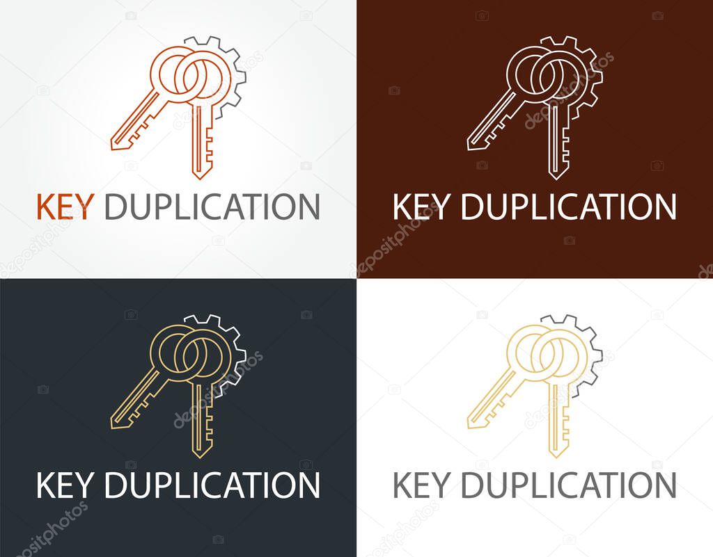 Abstract creative key duplication logo concept. Professional skilled key cutter sign.