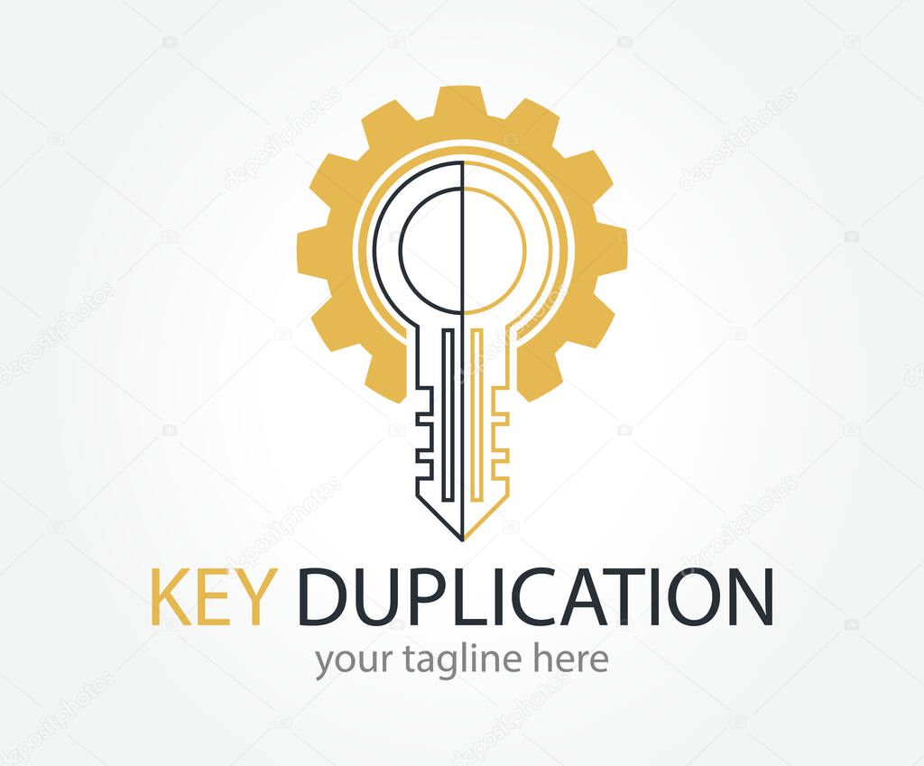 Abstract creative key duplication logo concept. Professional skilled key cutter sign.