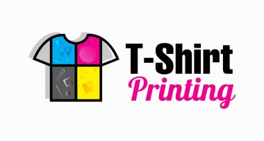 T-shirt baskı soyut modern renkli vektör logo şablonu. Tipografi, baskı, kurumsal kimlik, atölye, marka, fabrika, Serigraf, beyaz arka plan üzerinde izole için.