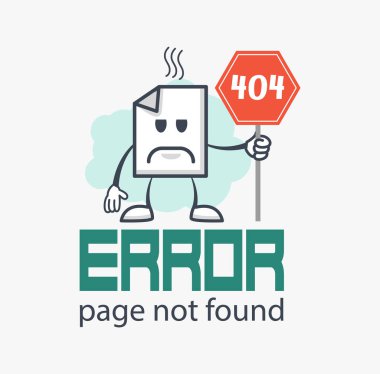 Komik 404 hata konsepti. Web Sayfası işareti bulunamadı. İnternet sorunu simgesi.