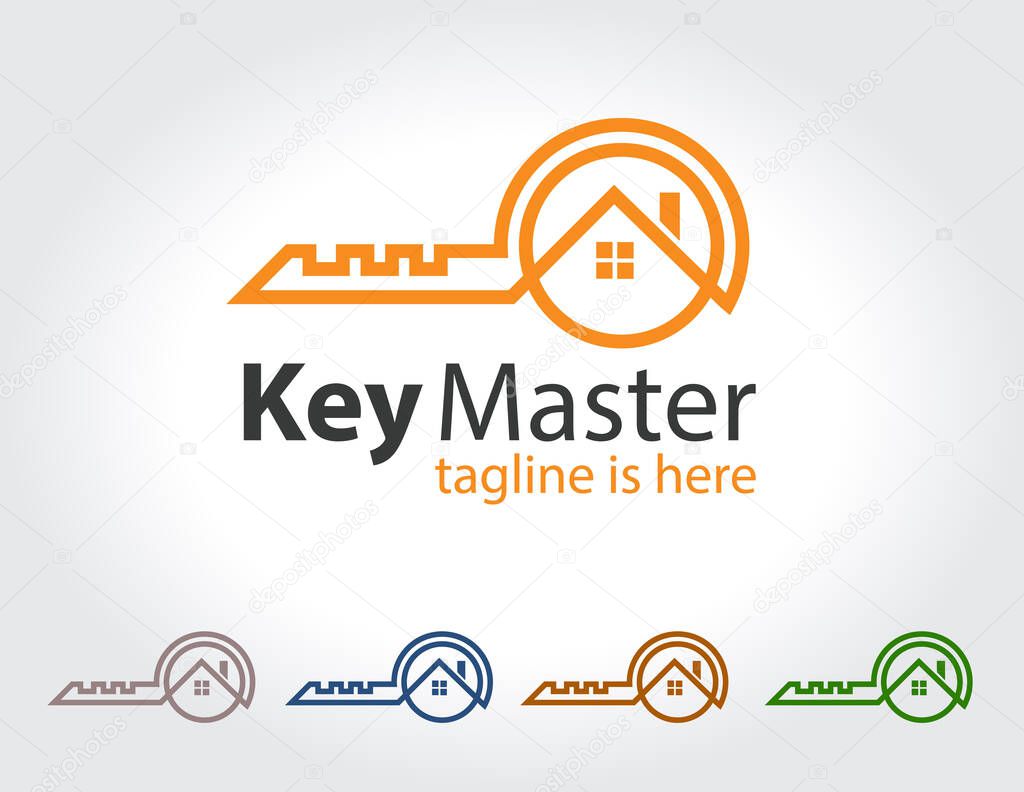 Abstract creative key duplication logo concept. Professional skilled key cutter sign.