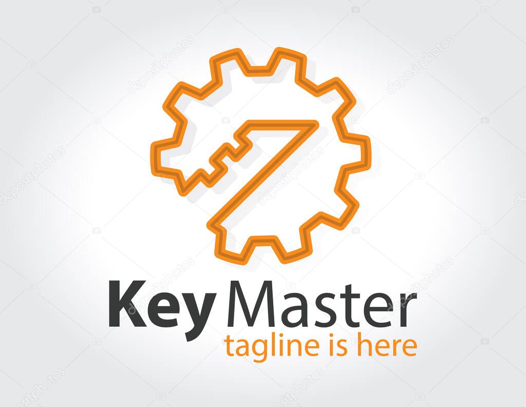 Abstract creative key duplication logo concept. Professional skilled key cutter sign.