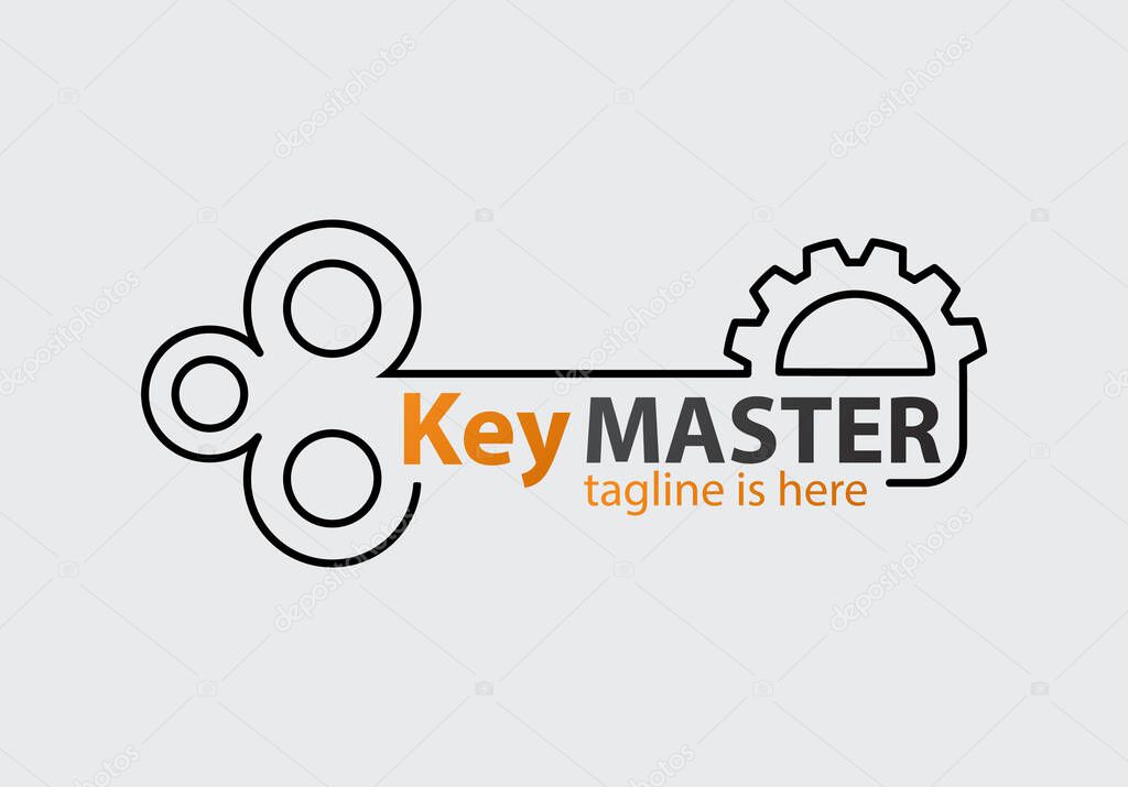 Key master, maker concept sign. Abstract creative key duplication logo concept. Professional skilled key cutter sign.