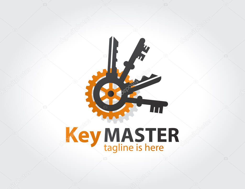 Key master, maker concept sign. Abstract creative key duplication logo concept. Professional skilled key cutter sign.