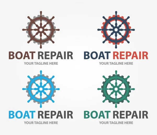Boot Reparatie Onderhoud Renovatie Logo Boot Wiel Met Versnelling Fix — Stockvector
