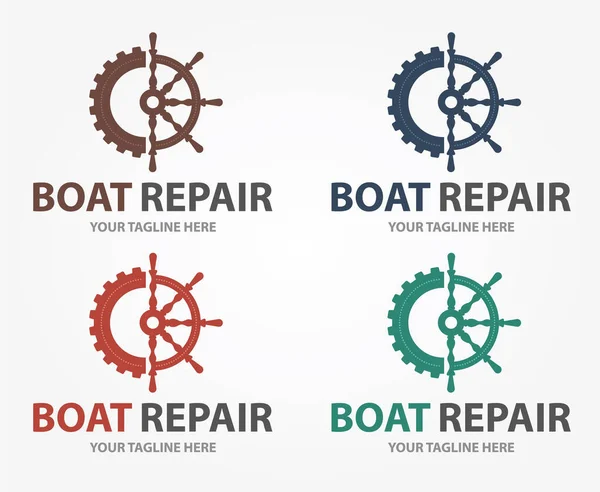 Boot Reparatie Onderhoud Renovatie Logo Boot Wiel Met Versnelling Fix — Stockvector