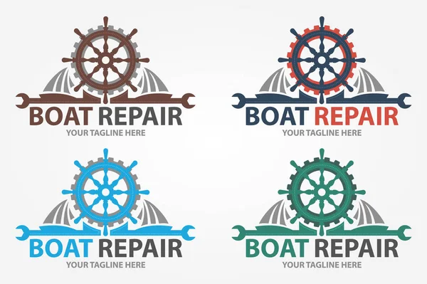 Boot Reparatie Onderhoud Renovatie Logo Boot Wiel Met Versnelling Fix — Stockvector