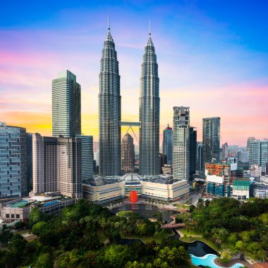 Top view of kuala lumper skyline at twilight clipart