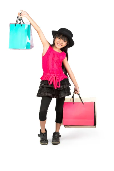 Little asian girl with shopping bags — Stock Photo, Image