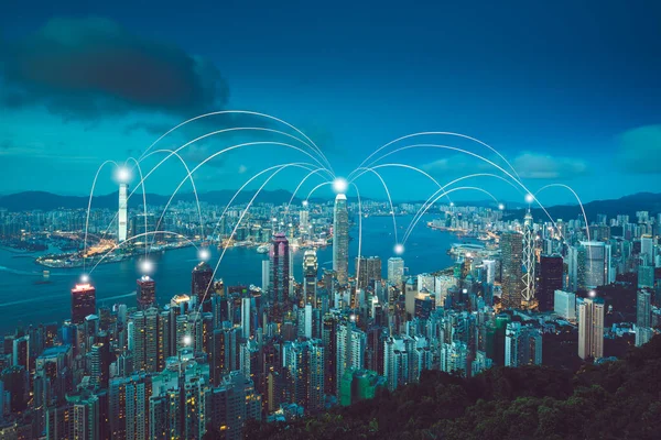 ネットワークとコミュニケーションの概念を持つ香港スマートシティ — ストック写真