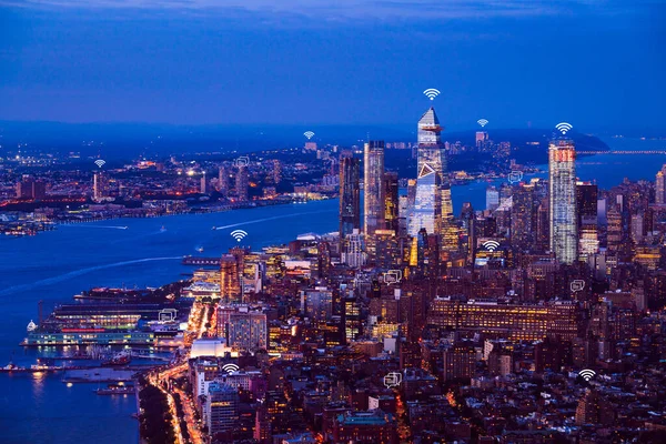 Città New York Con Icone Smart City — Foto Stock