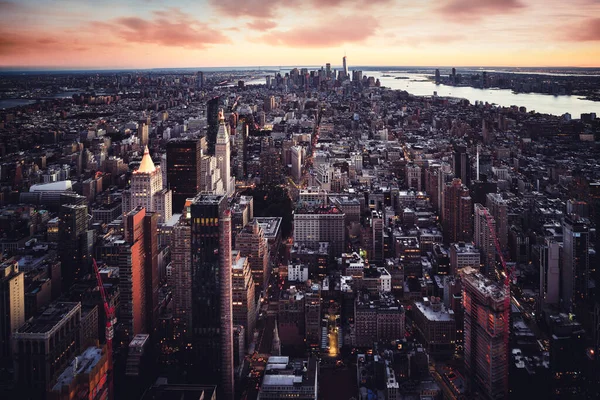 Skyline New York Con Grattacieli Urbani Tramonto New York Usa — Foto Stock