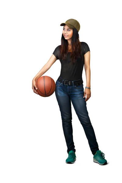 Asian teen girl standing with basketball — Stock Photo, Image