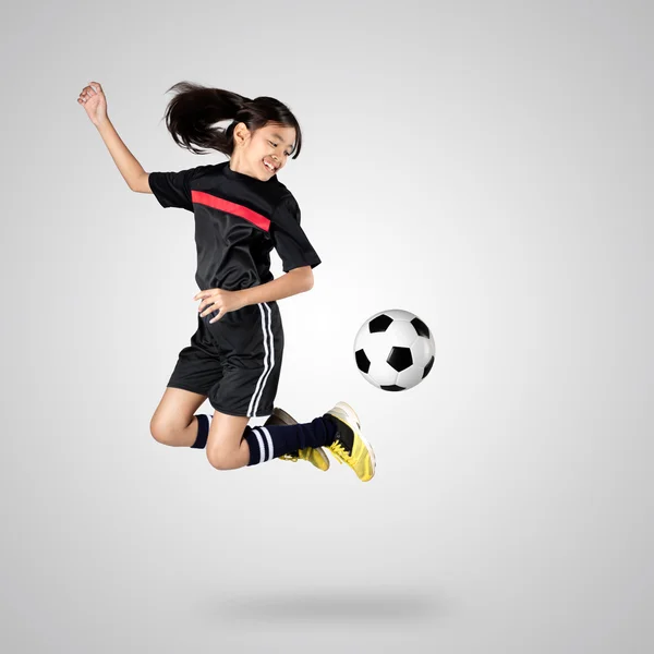 Young asian girl soccer player, — Stock Photo, Image