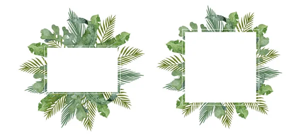 Moldura Aquarela Com Folhas Palma Tropicais Ilustração — Fotografia de Stock